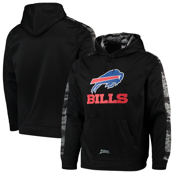 Men's Buffalo Bills Zubaz Black Tonal Oxide Pullover Hoodie - Click Image to Close